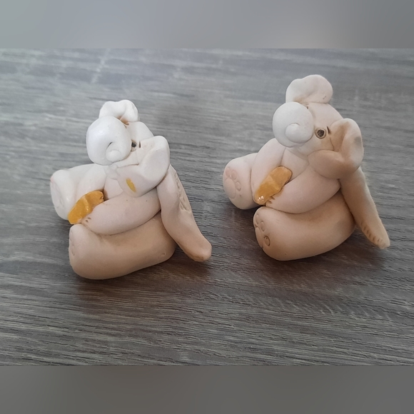 Handmade Clay Pottery Elephant Angel Miniature Figurines Artist Signed - Picture 13 of 14